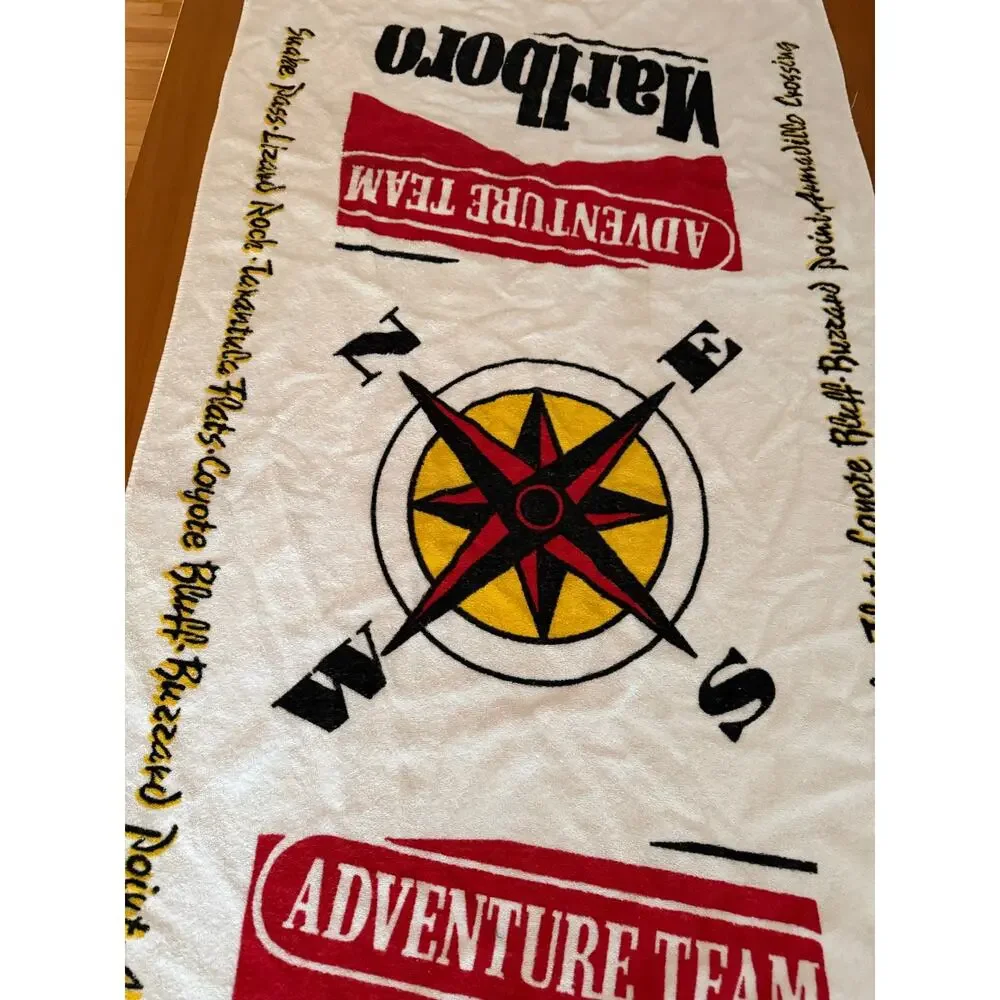 Vintage Marlboro Adventure Team Compass Beach Towel 100% Cotton 32.5 x 68
